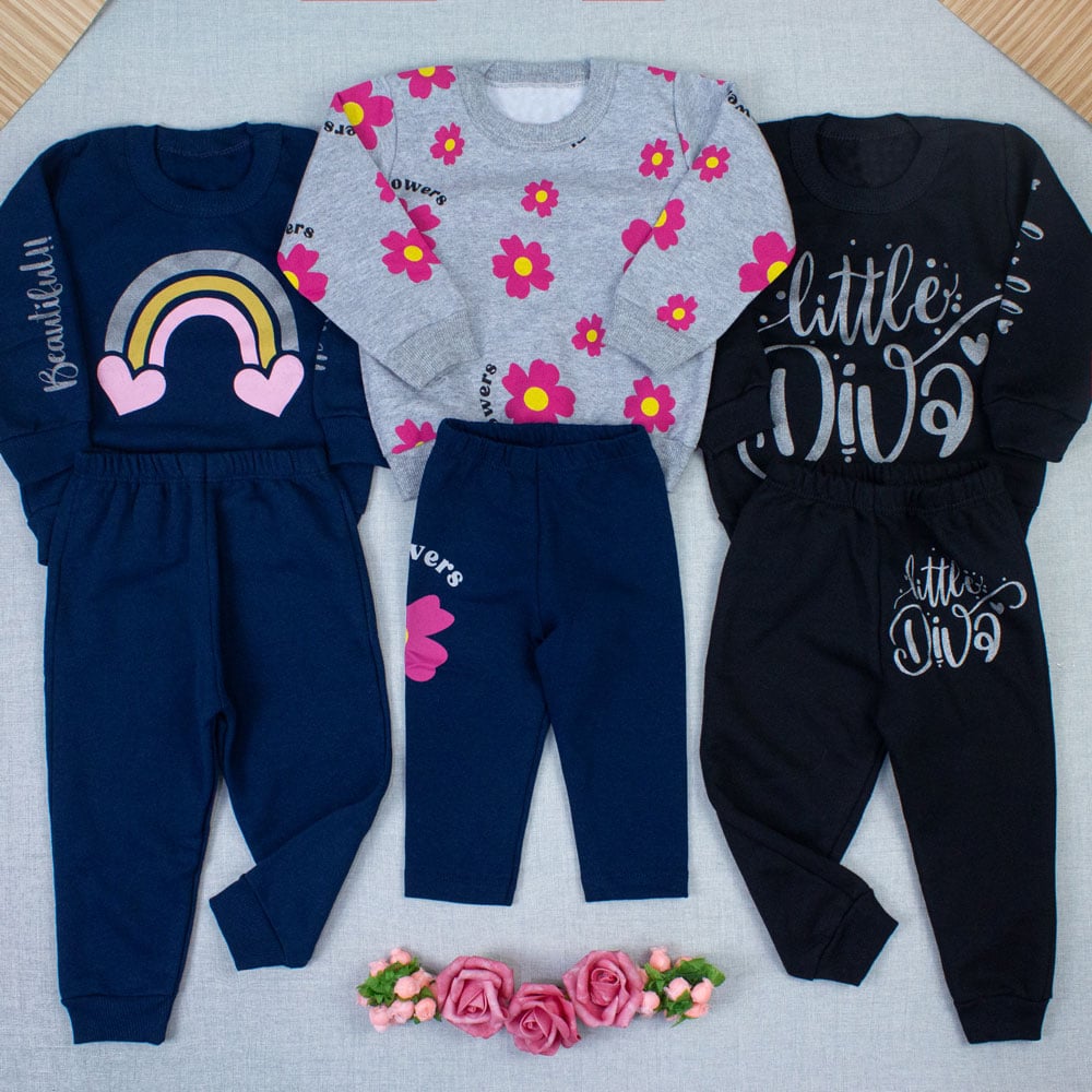 Conjunto Bebê Menina Em Moletom Estampado...