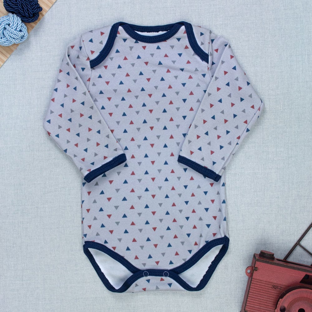 Body Bebê Cinza Manga Longa - Estampa Tri...