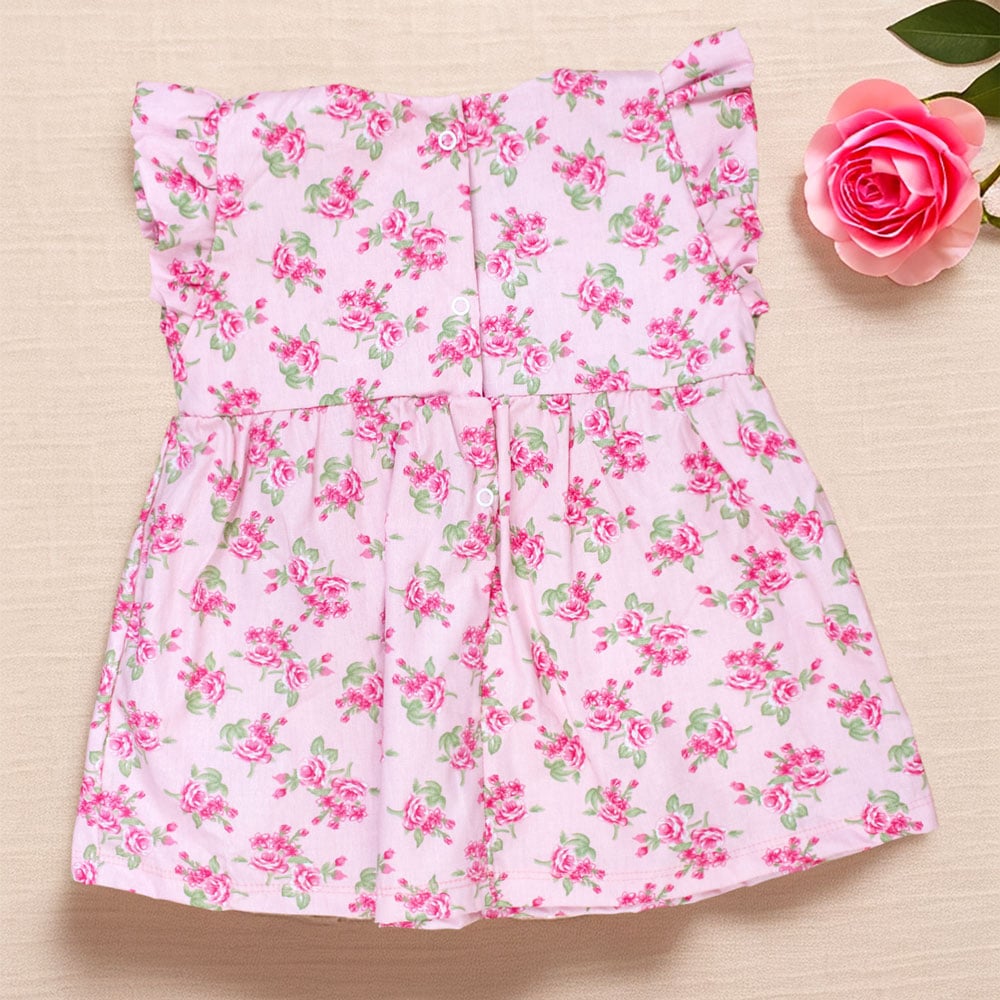 Vestido Tricoline Rosa Para Bebê Com Esta...