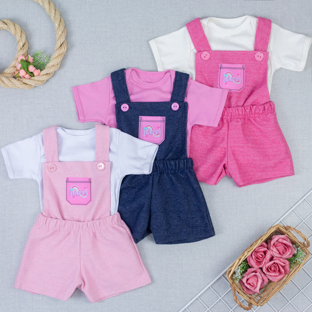Kit Jardineira E Body Bebê Menina Estilo ...