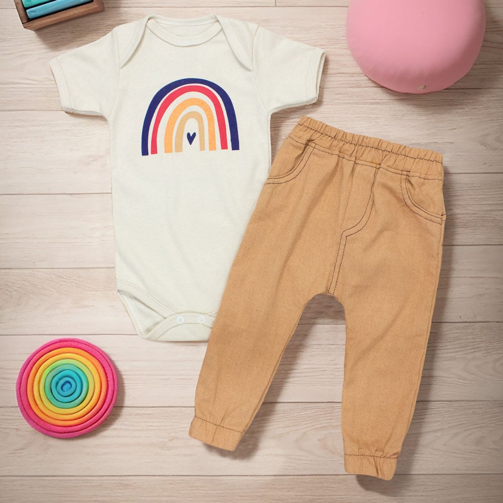 Conjunto Com Calça Linho E Body Arco-íris...