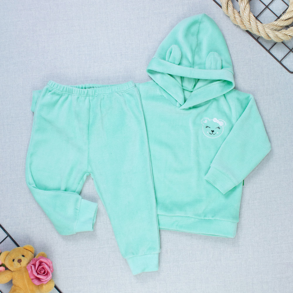 Conjunto Plush Bebê Menina Blusa Com Capu...