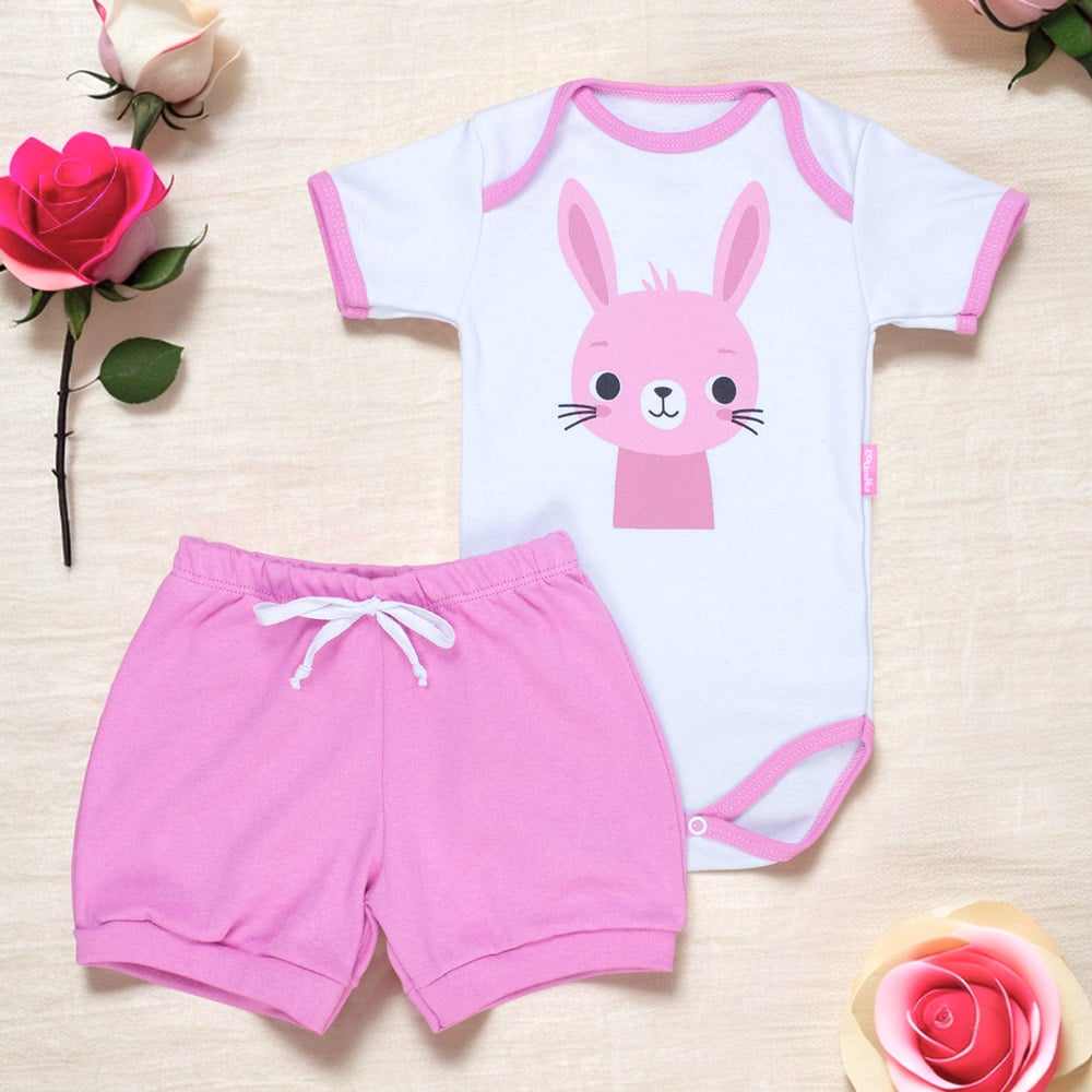 Conjunto Bebê Verão Rosa Coelhinha Fofo E... Conjunto Bebê Verão Rosa Coelhinha Fofo E...