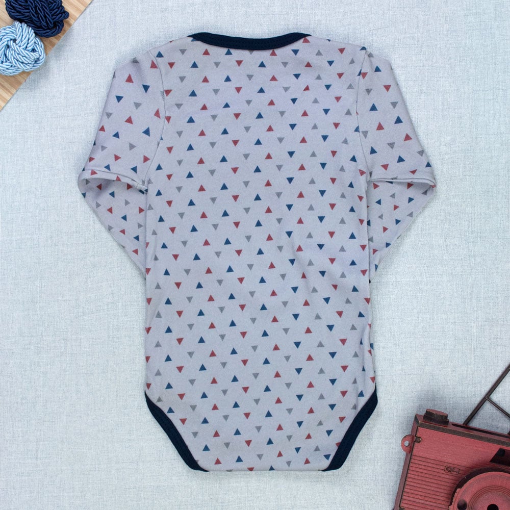 Body Bebê Cinza Manga Longa - Estampa Tri...