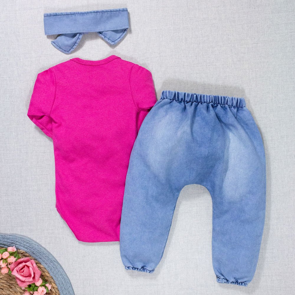 Conjunto Para Bebê Body Longo E Calça Jea...
