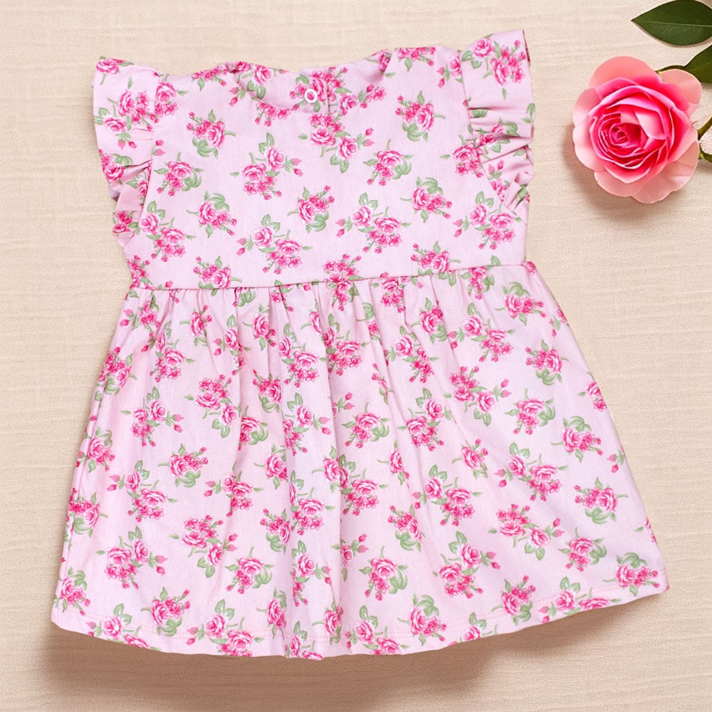 Vestido Tricoline Rosa Para Bebê Com Esta...