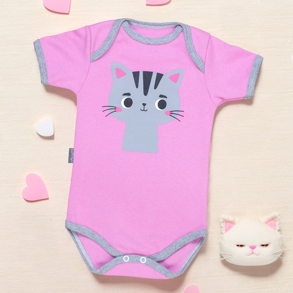 Body Bebê Rosa Gatinha Para Meninas De 0 ...
