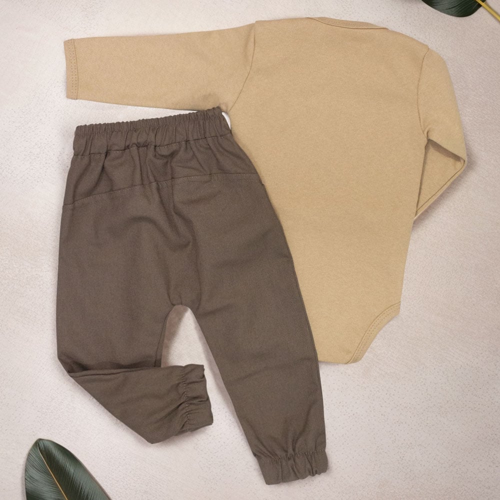 Conjunto Leão Para Bebê: Body Avelã E Cal...