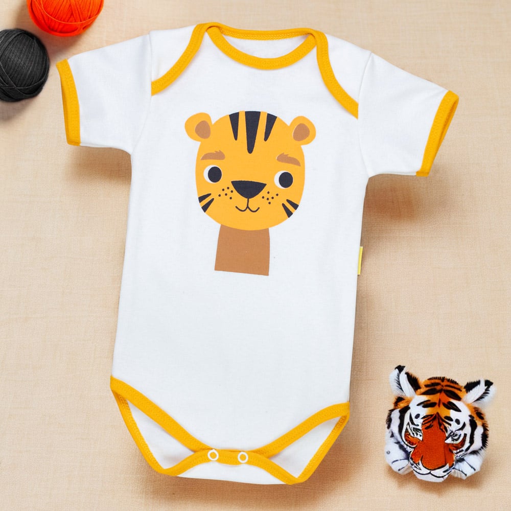 Body Bebê Manga Curta Tigre Creme Confort...