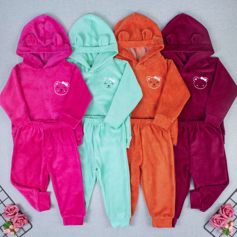 Conjunto Plush Bebê Menina Blusa Com Capu...